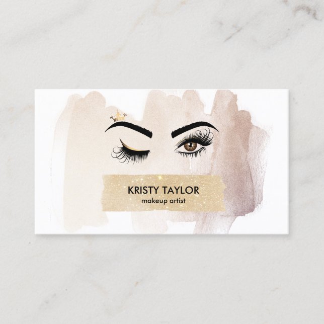 modern wink eyes with crown long lashes business card (Front)