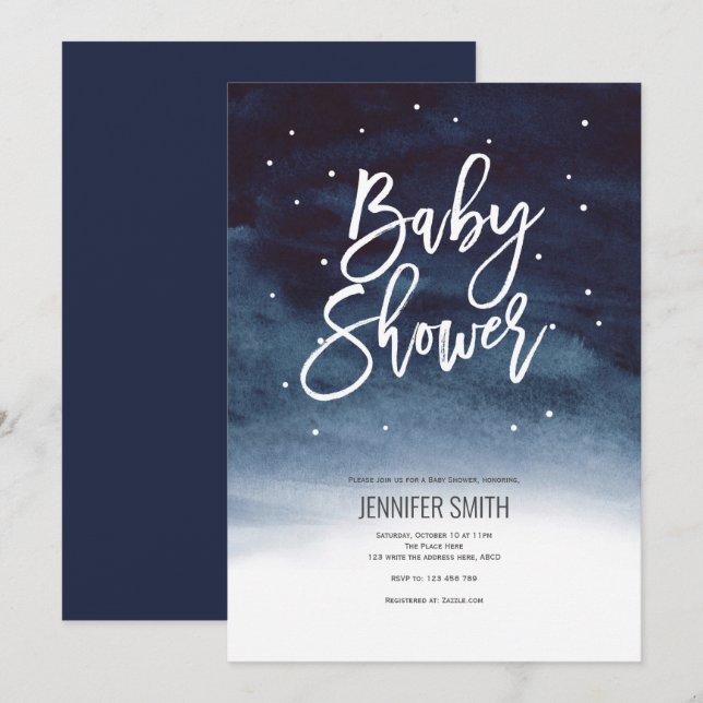 Modern, Winter, Baby Boy, Baby Shower Invitation (Front/Back)