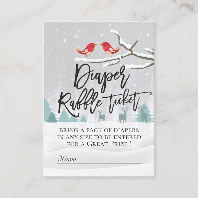 Modern Winter Baby Shower Diaper Raffle Ticket Enclosure Card (Front)