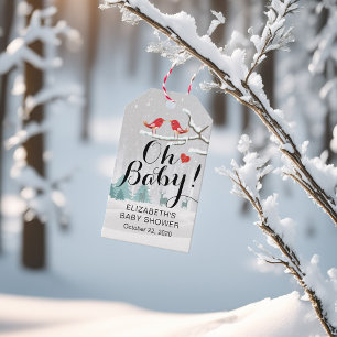Modern Winter Baby Shower Snow Scene Bird Reindeer Gift Tags