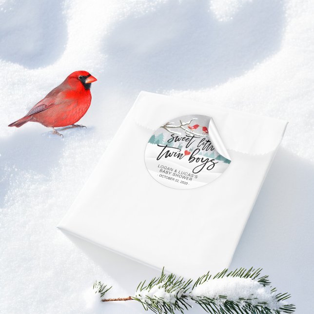 Modern Winter Baby Shower Sweet Little Twin Boys Classic Round Sticker (Creator Uploaded)