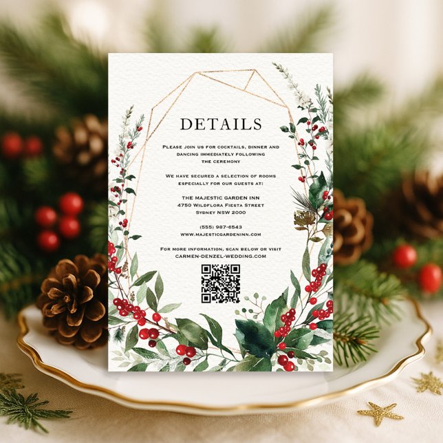 Modern Winter Berries Greenery Wedding Details Enclosure Card (Creator Uploaded)