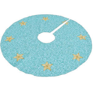 Modern Winter Blue Glitter Gold Stars Christmas Brushed Polyester Tree Skirt