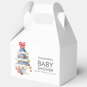 Modern Winter Bow Christmas Tree Baby Shower Favour Box