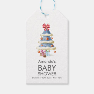 Modern Winter Bow Christmas Tree Baby Shower Gift Tags