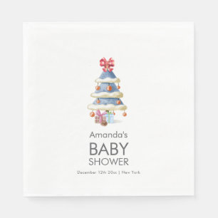 Modern Winter Bow Christmas Tree Baby Shower  Napkin