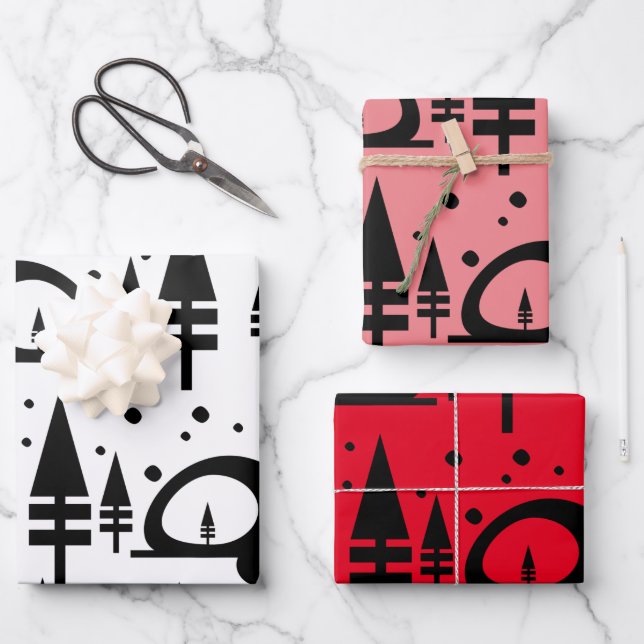 Modern Winter Camper Snow Scenery Pattern Wrapping Paper Sheet (Front)