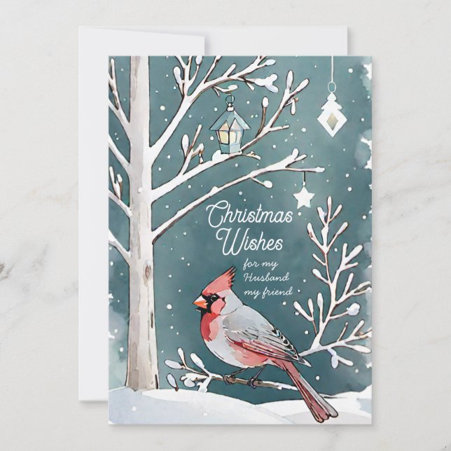 Modern Winter Cardinal Husband Friend Christmas Holiday Card (Front)