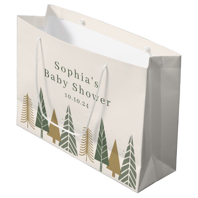 Modern Winter Christmas Baby Shower Large Gift Bag (Front Angled)