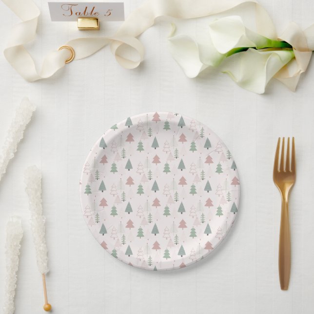 Modern Winter Christmas Forest Trees Pattern Paper Plate (Wedding)