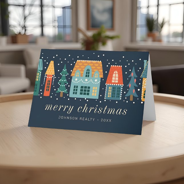 Modern Winter Christmas Town Business Holiday Card (Creator Uploaded)