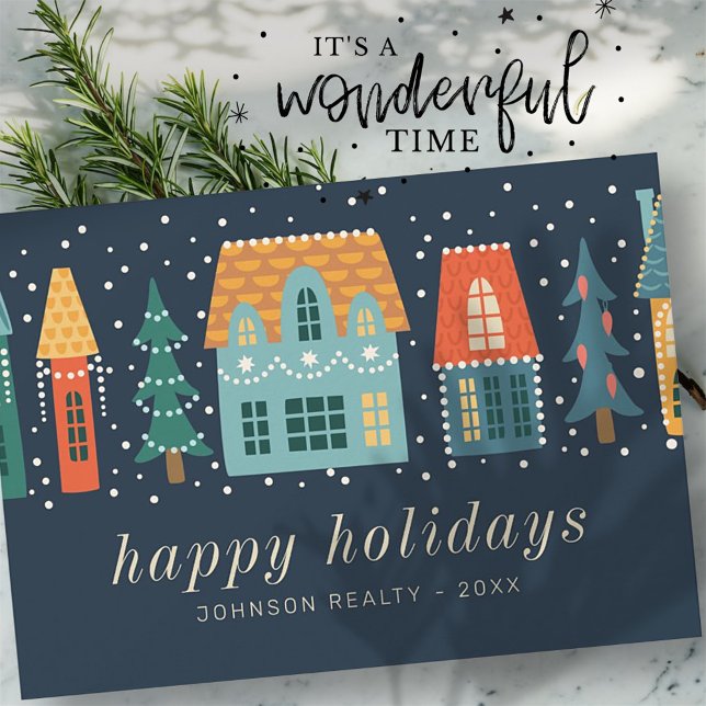 Modern Winter Christmas Town Business Holiday Card (Creator Uploaded)