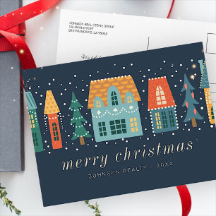 Modern Winter Christmas Town Business Postcard