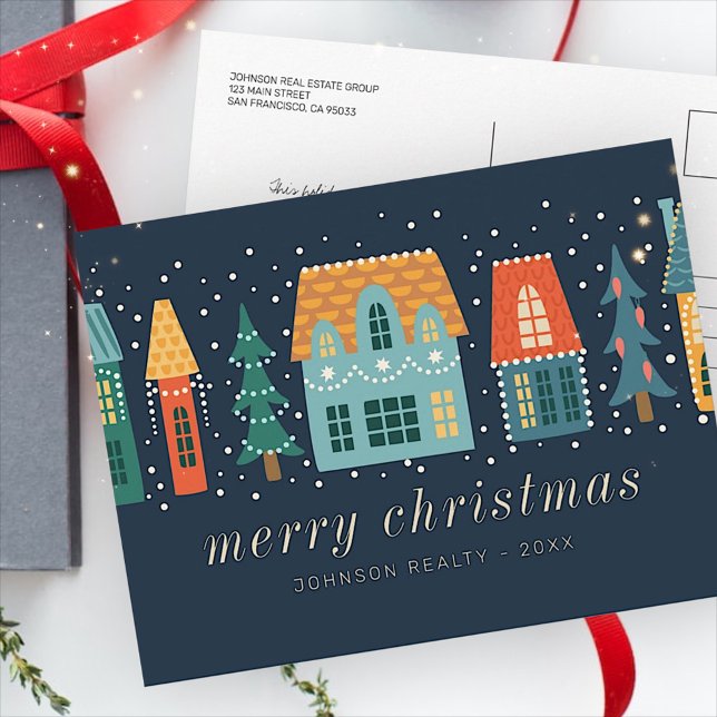 Modern Winter Christmas Town Business Postcard (Creator Uploaded)