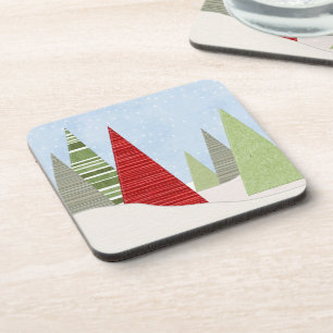 Modern Winter Christmas Trees Art Coaster