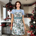 Modern Winter Cotton Pine Floral Pattern Monogram Apron<br><div class="desc">This design may be personalised by choosing the customise option to add text or make other changes. If this product has the option to transfer the design to another item, please make sure to adjust the design to fit if needed. Contact me at colorflowcreations@gmail.com if you wish to have this...</div>