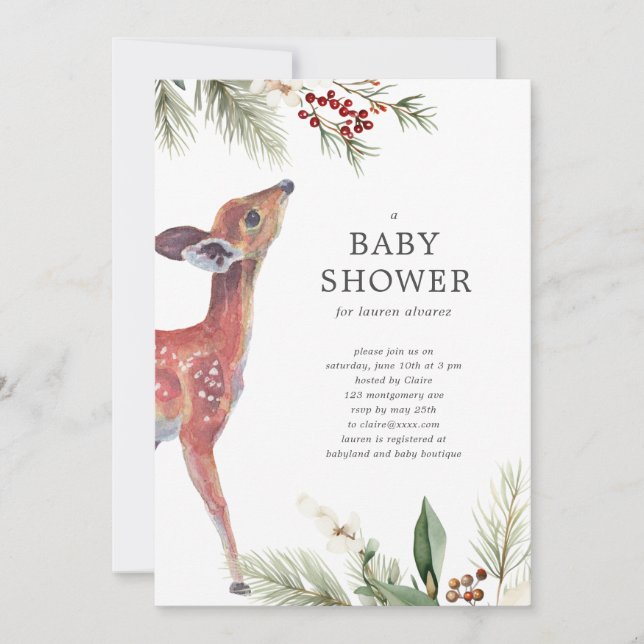 Modern Winter Deer Gender Neutral Baby Shower Invitation (Front)