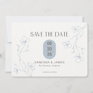 Modern winter dusty blue floral garden wedding save the date