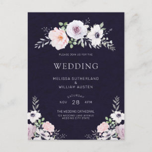 Modern Winter Floral Anemone Rose Wedding Invitation Postcard