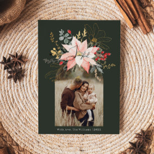 Modern Winter Floral Arch Joyful Two Photo Holiday Card
