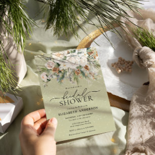 Modern Winter Floral Evergreen Bridal Shower I Invitation