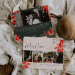 Modern Winter Floral Merry Christmas Five Photo Holiday Card<br><div class="desc">This modern winter floral Merry Christmas five photo holiday card has a whimsical and elegant design featuring vibrant watercolor illustrations of red and pink poinsettias and delicate winter greenery. With chic botanical elements like pine, holly, and winter berries, the card’s colourful palette, including dusty rose and gold accents, adds a...</div>