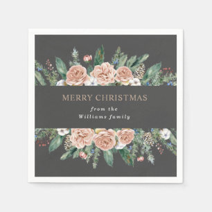 modern winter floral merry christmas paper napkins