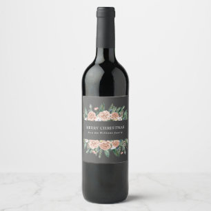 modern winter floral merry christmas wine label