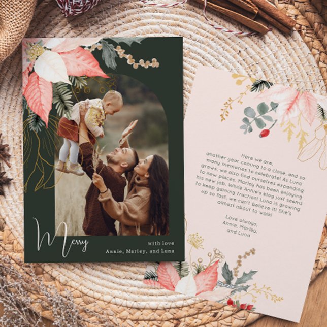 Modern Winter Floral Merry One Photo Holiday Card (Creator Uploaded)