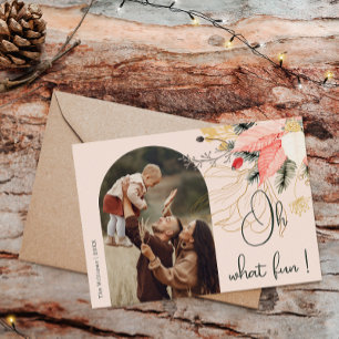 Modern Winter Floral Pink Oh What fun One Photo Holiday Card