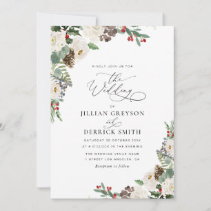 modern winter floral wedding  invitation
