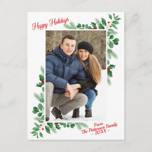 Modern Winter Foliage Happy Holidays Photo Postcard