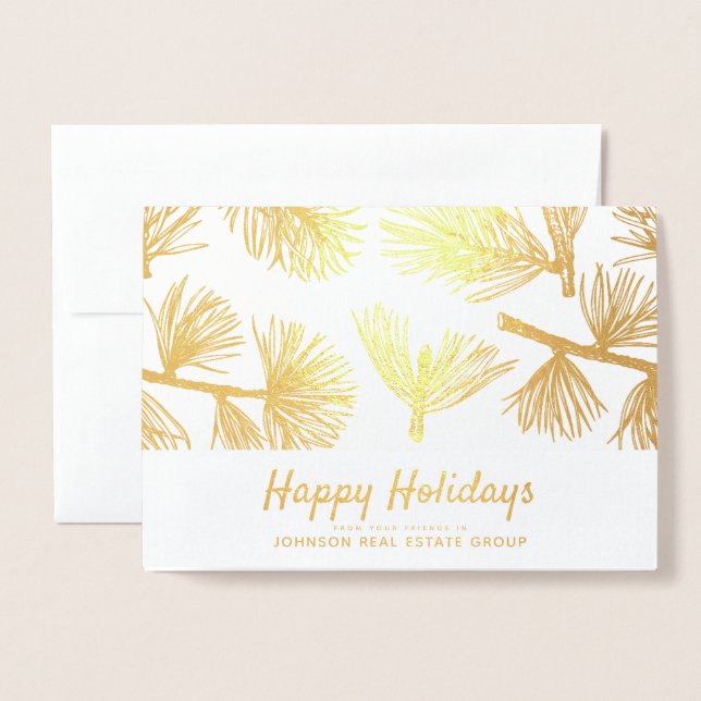 Modern Winter Foliage | Holiday Greetings Foil Card (Front With Envelope)