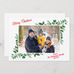 Modern Winter Foliage Merry Christmas Photo Card