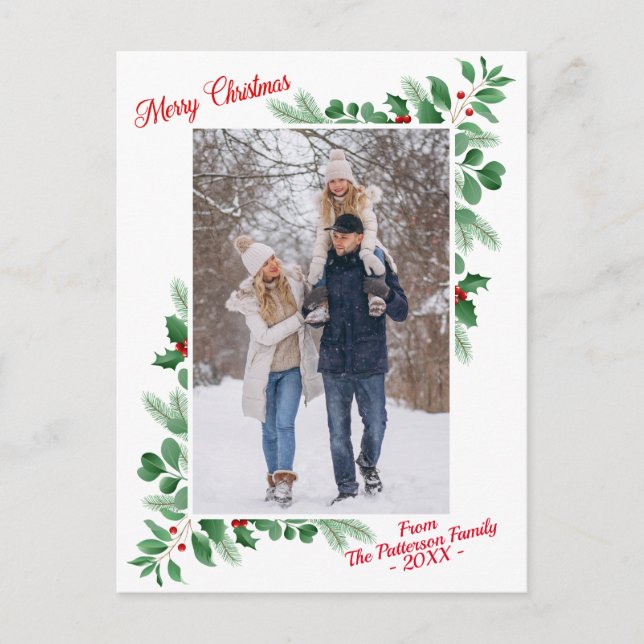 Modern Winter Foliage Merry Christmas Photo Postcard (Front)