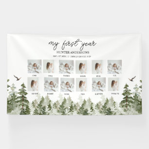 Modern Winter Forest Deer Baby’s First Year Banner