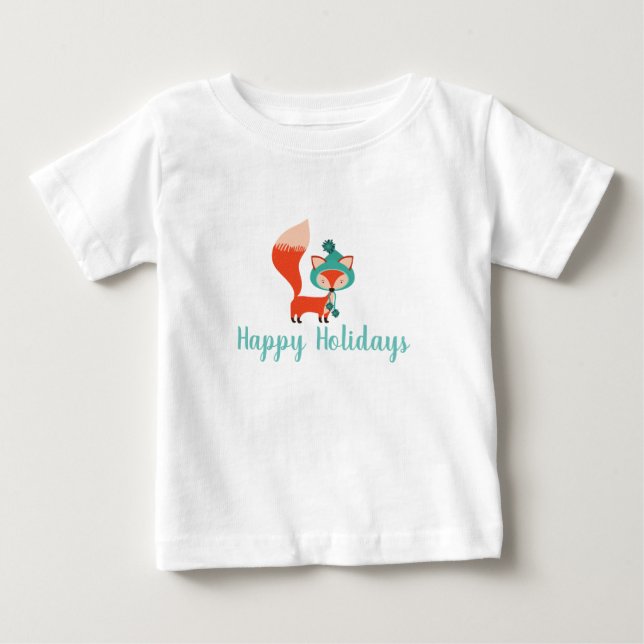 Modern Winter Fox Customisable Holiday Baby T-Shirt (Front)