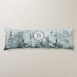 Modern Winter Green Pine Forest Family Monogram Body Cushion