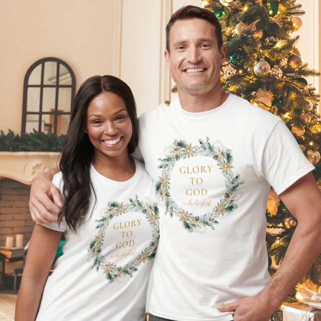 Modern Winter Greenery Christian Faith Based T-Shirt (Faith-based, Christian T-shirt with winter greenery, berries and snowflakes and Bible verse)