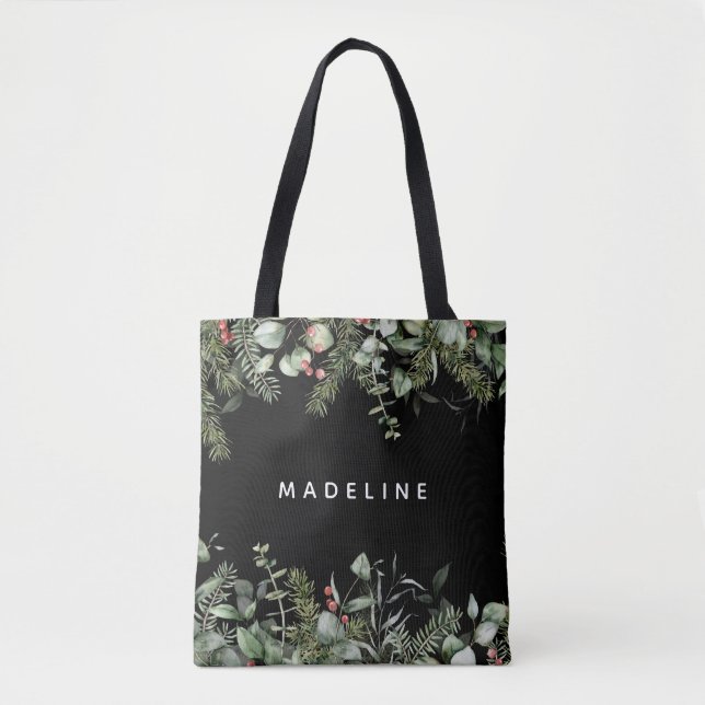 Modern Winter Greenery Personalised  Tote Bag (Front)