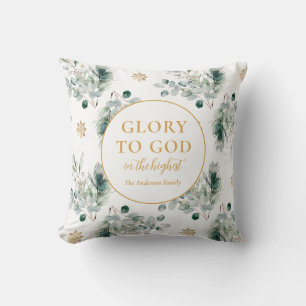 Modern Winter Greenery Religious Christmas Cushion