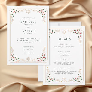 Modern Winter Greenery Wedding Two Sided Invitation