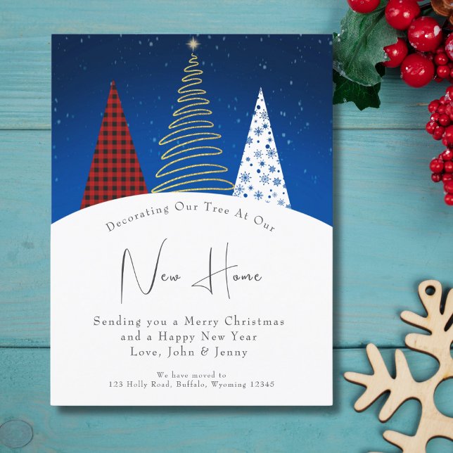 Modern Winter Happy Holiday Trees Moving Announcement Postcard (Creator Uploaded)