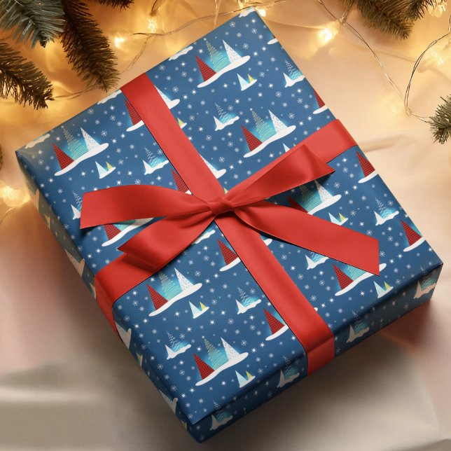 Modern Winter Happy Holiday Trees Pattern Wrapping Paper (Creator Uploaded)