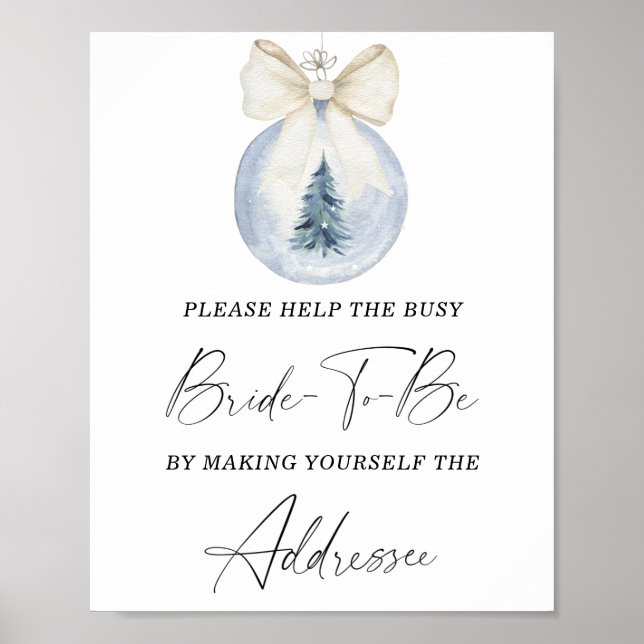Modern winter help the busy bride Address Poster (Front)
