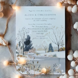 Modern Winter Lake Wedding Invitation