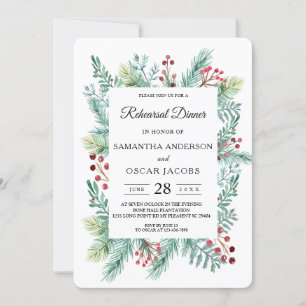 Modern Winter Leaf Frame Greenery Invitation