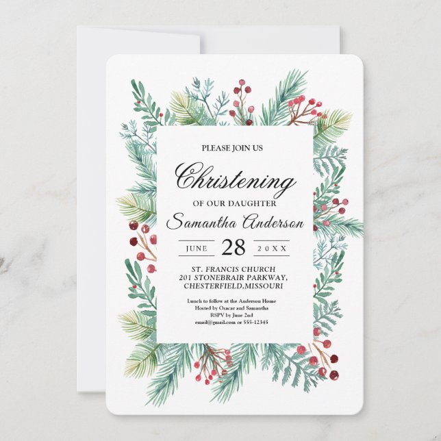 Modern Winter Leaf Frame Greenery Invitation (Front)
