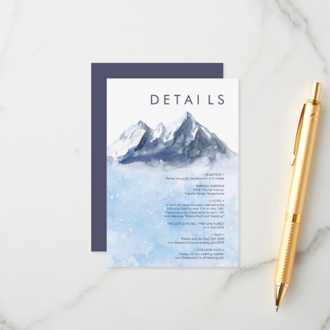 Modern Winter Mountain Pattern Wedding Enclosure Card (Front/Back In Situ)