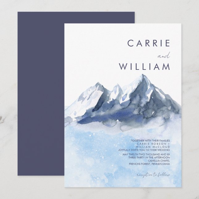 Modern Winter Mountain Pattern Wedding Invitation (Front/Back)